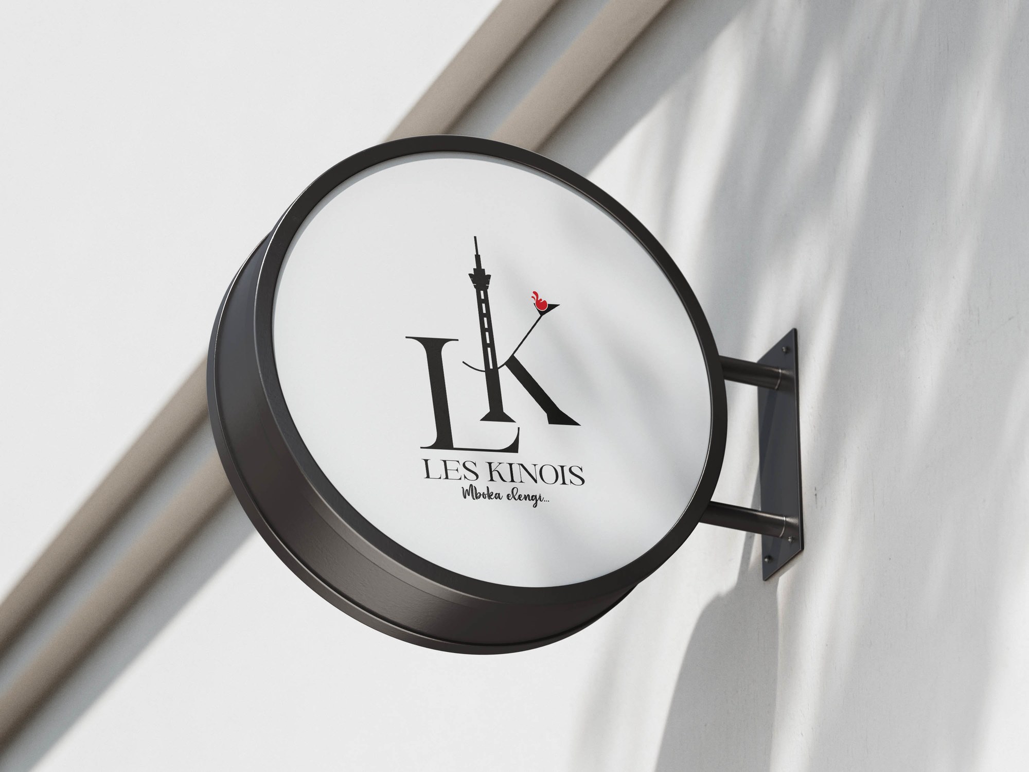 Les Kinois · Enseigne — Logo et enseigne lumineuse « Les Kinois — Mboka elengi… ».